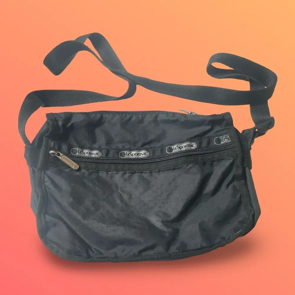 LeSportsac Black Nylon Crossbody Messenger Bag Adjustable Strap 11 x 8.5